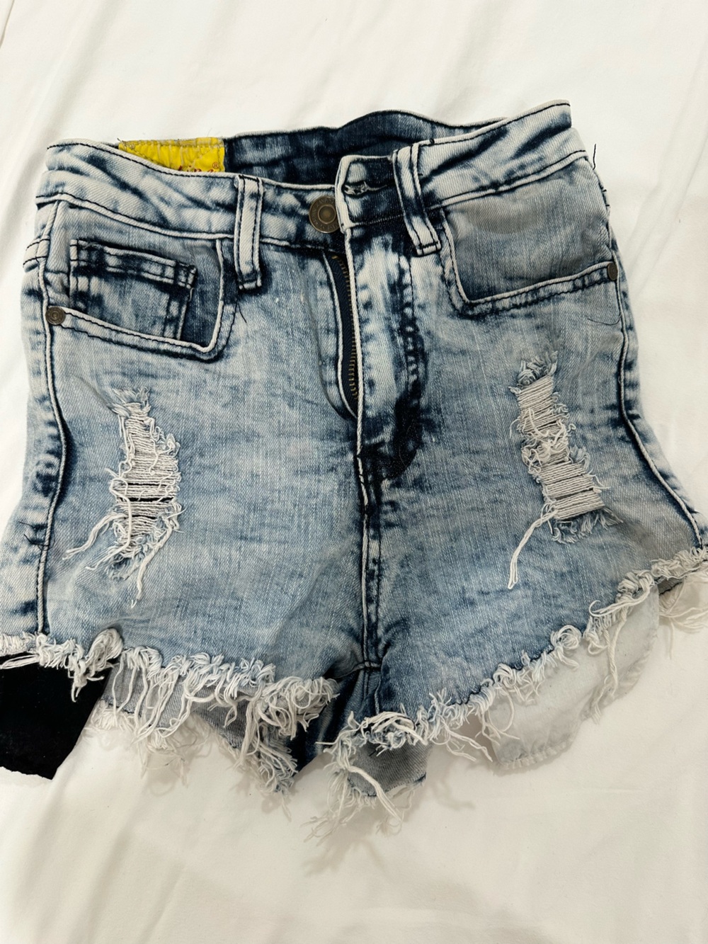 Machine Light Wash Distressed Denim Jean Shorts